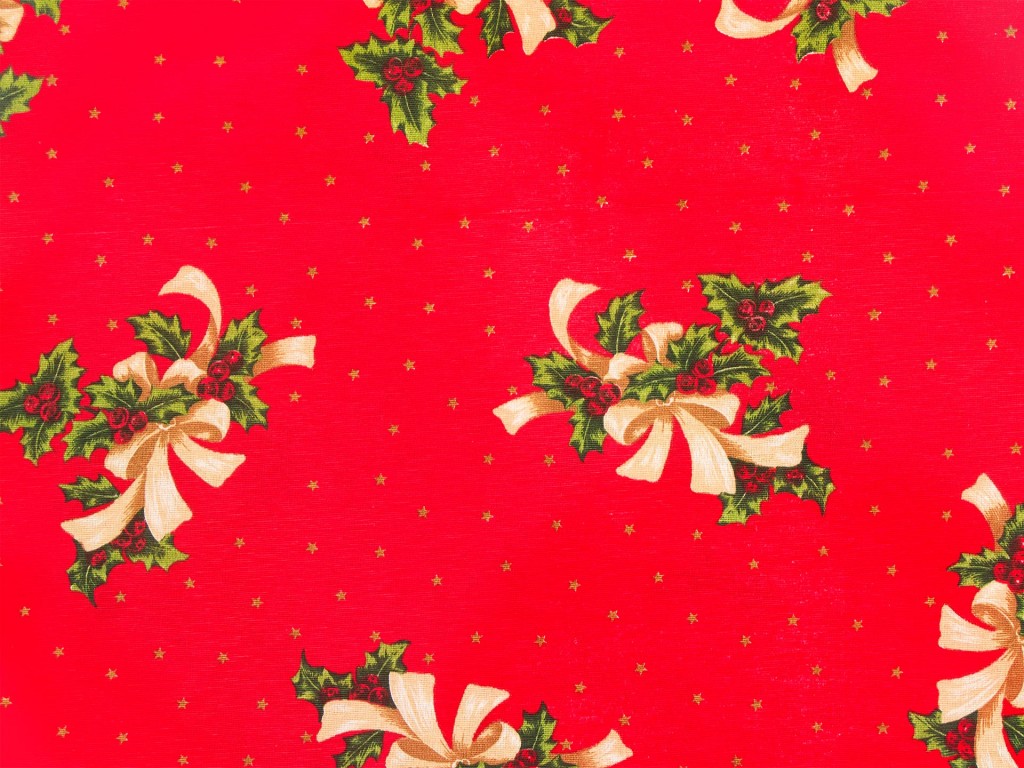 Tela loneta estampada Navidad estilo clásico piñas y estrellas fondo rojo