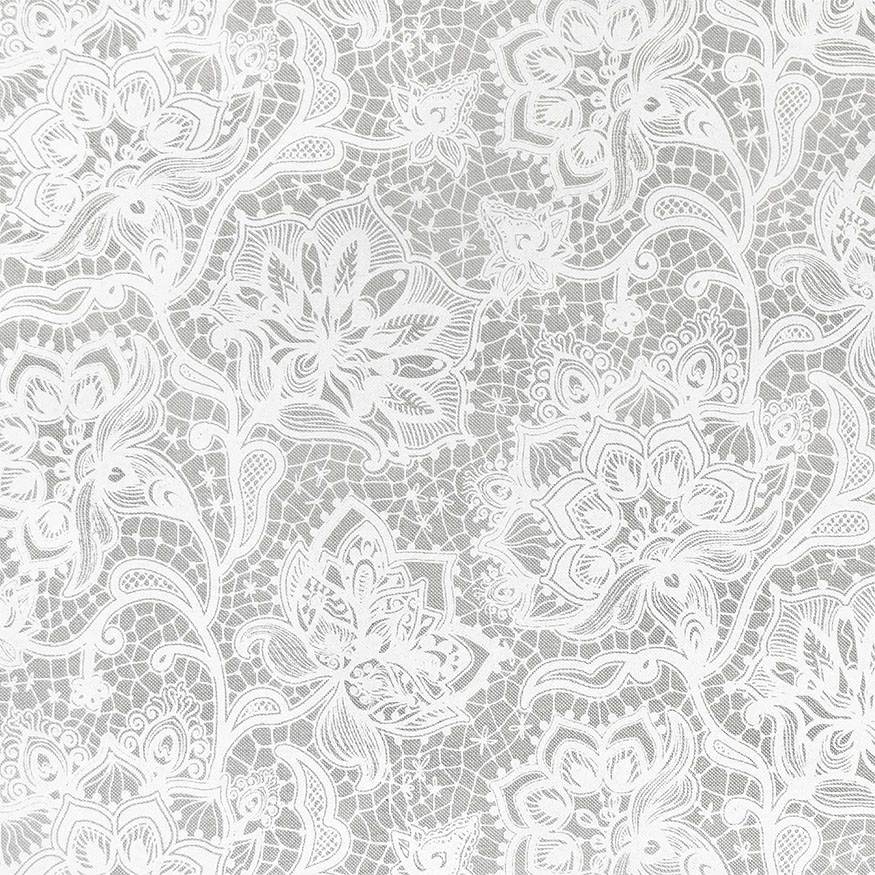 Tela loneta estampada con motivos elegantes florales en blanco
