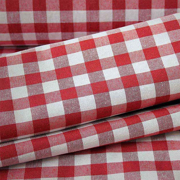 Tela loneta estampada cuadros vichy rojos