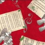 Tela loneta estampada Navidad motivos musicales ángeles