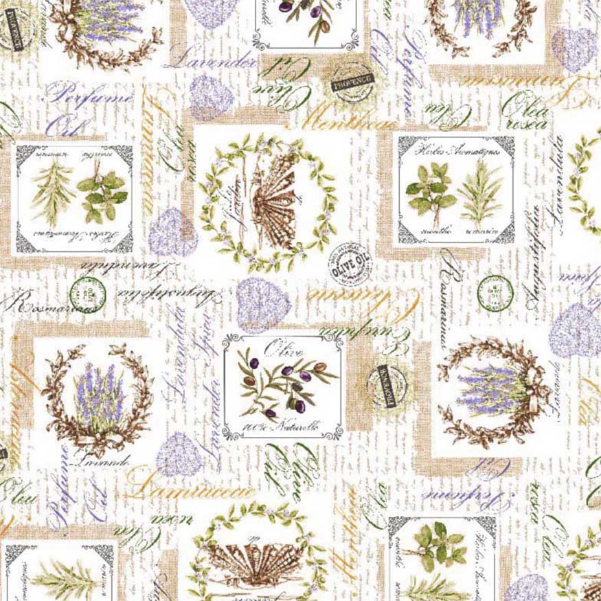 Tela loneta estampada estilo provenzal lavanda oliva patchwork