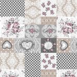 Tela loneta estampada shabby chic patchwork flores y corazones 