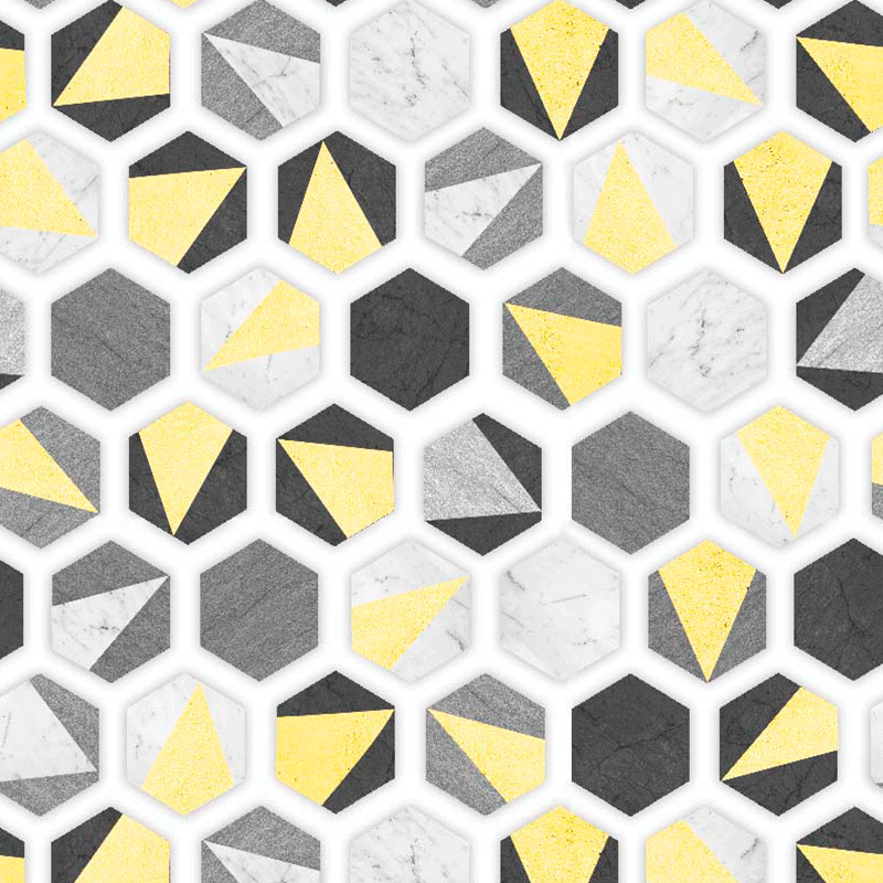 Loneta geometrica con azulejos amarillo, negro, gris
