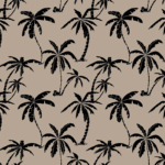 loneta de palmeras en color negro con fondo de tela beige