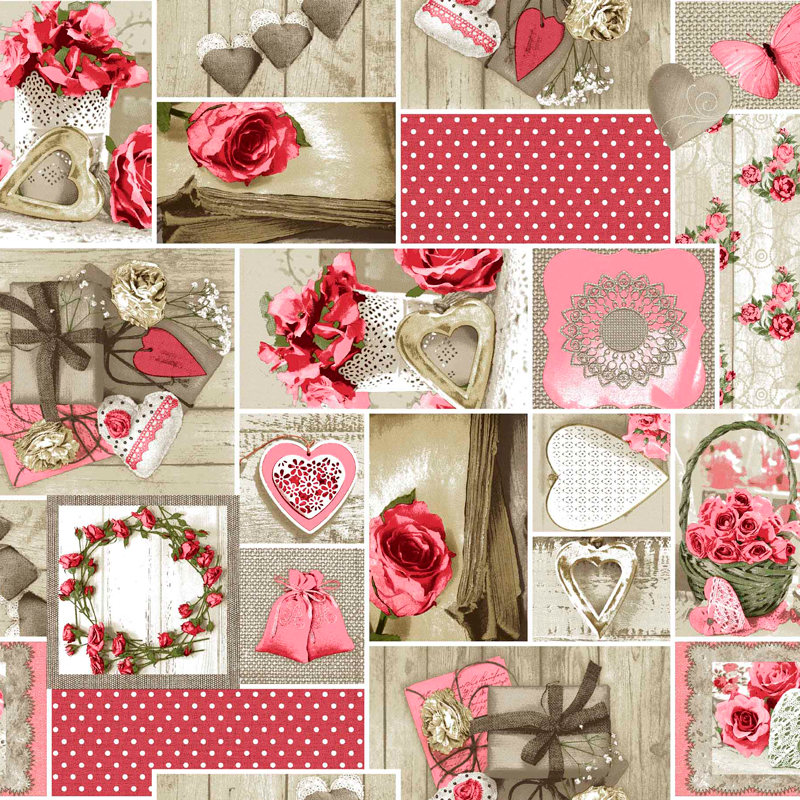 loneta vintage rosa corazones flores