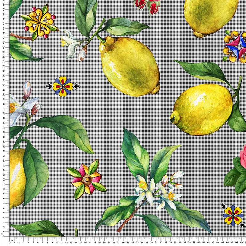 loneta vichy limones y flores tela decoración