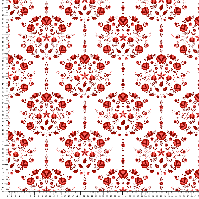 loneta geométrica flores rojo