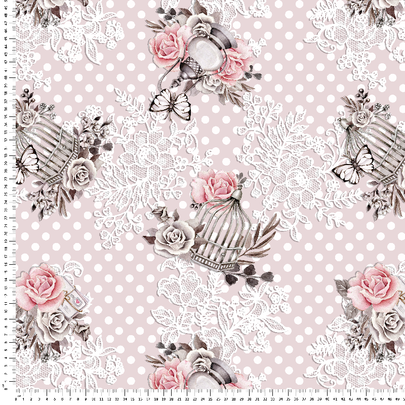 loneta estampado vintage, shabby chic con lunares puntillas jaulas mariposas