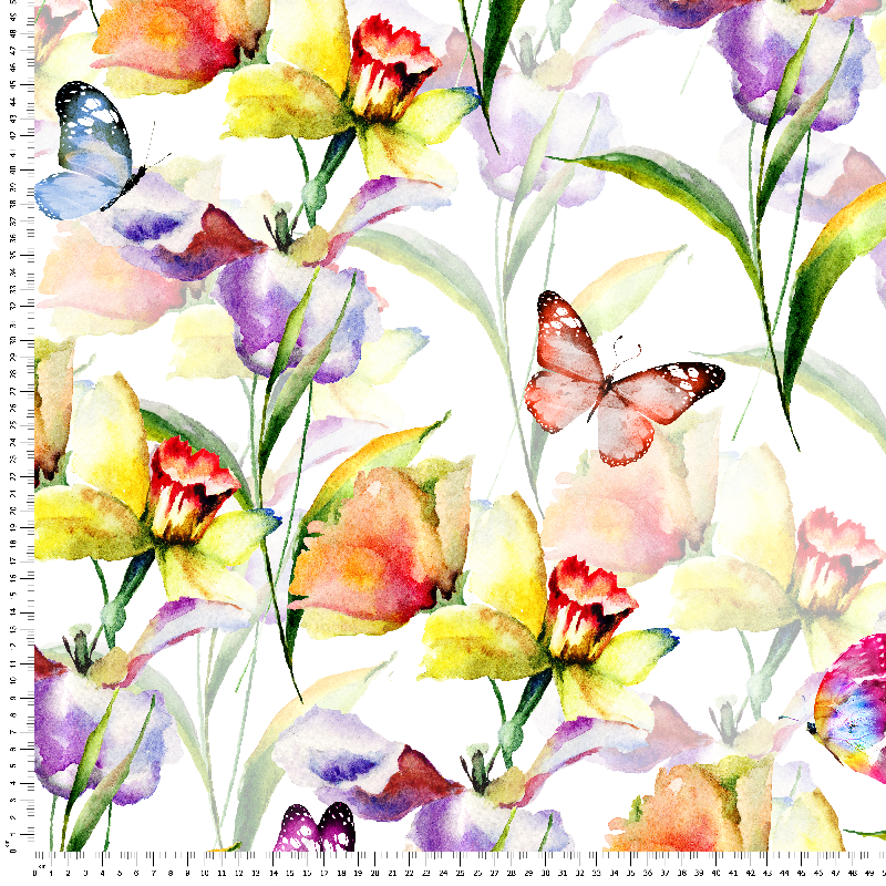 loneta estampada flores y mariposas