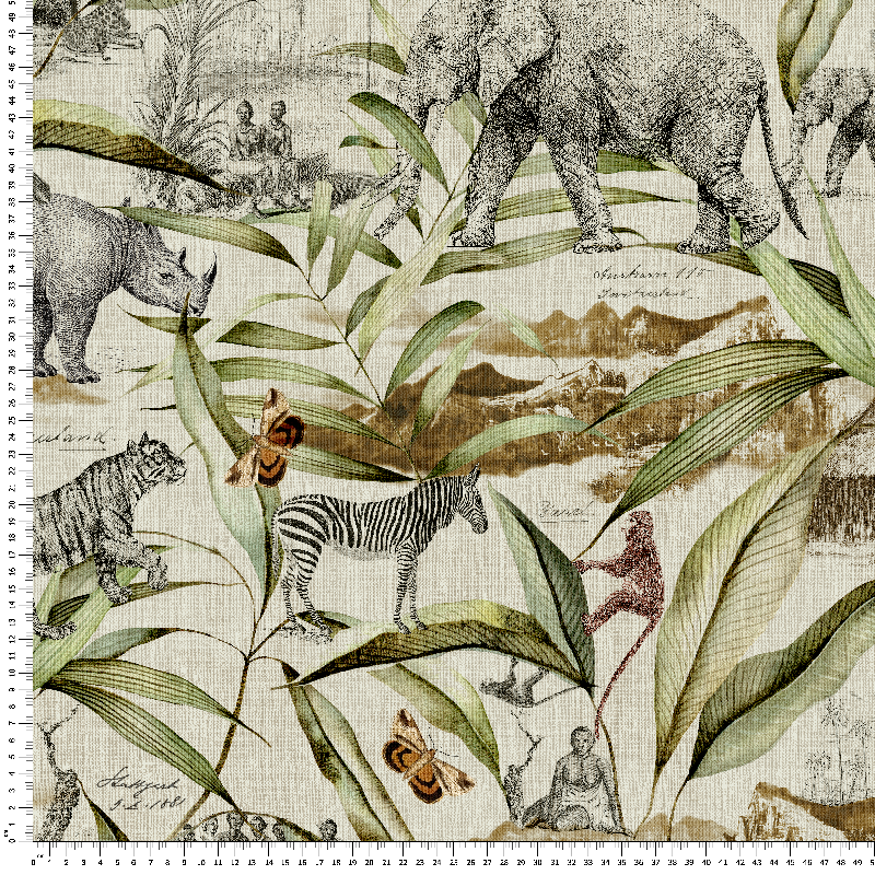 loneta botánica estampado de plantas y animales salvajes