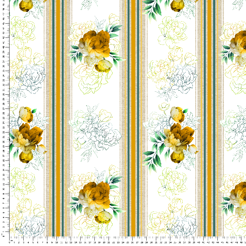 loneta rayas flores amarillo