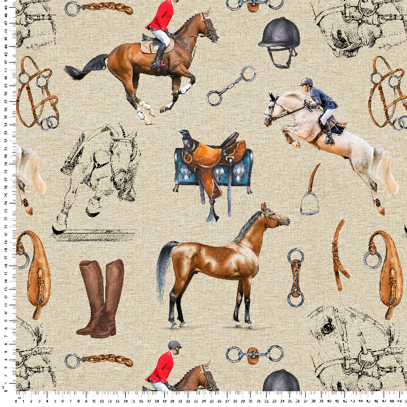loneta caballos estampados