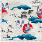 loneta garzas estampadas con abanicos estilo japo
