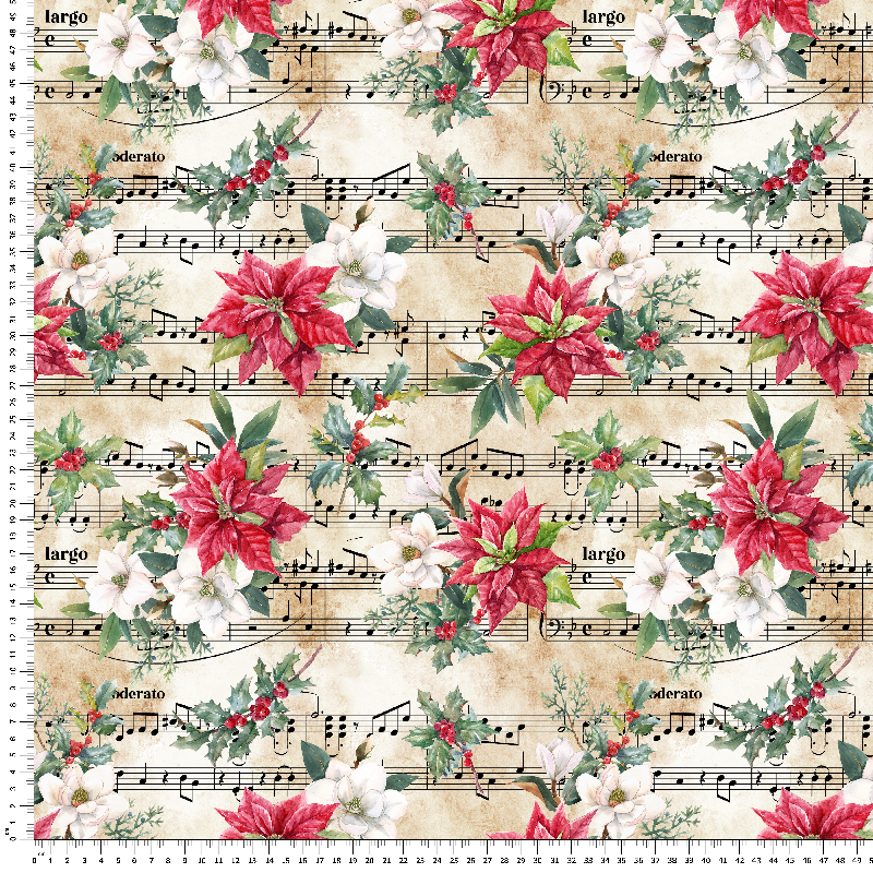 loneta navidad poinsetia flor de pascua navidad con notas musicales