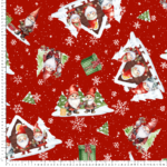 loneta navidad fondo rojo con postal navideña papa noel nomos christmas fabrics whoresale b2b