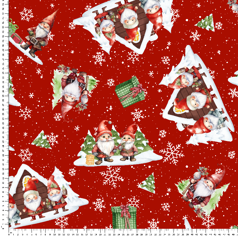 loneta navidad fondo rojo con postal navideña papa noel nomos christmas fabrics whoresale b2b