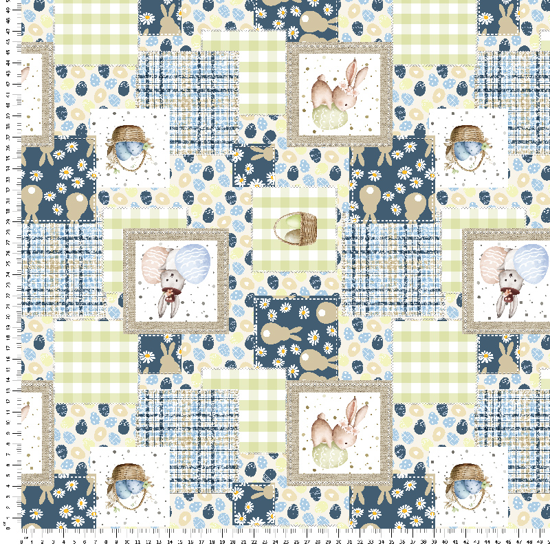 loneta estampada pascua vichy patchwork en color azul