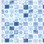 loneta estampada con flores y cuadrostextil hogar azul