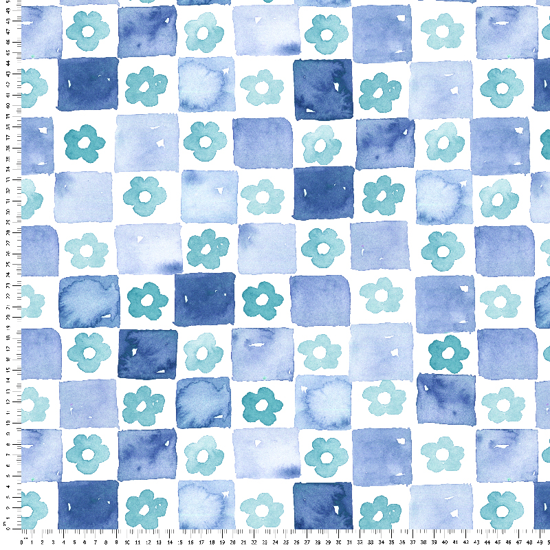 loneta estampada con flores y cuadrostextil hogar azul