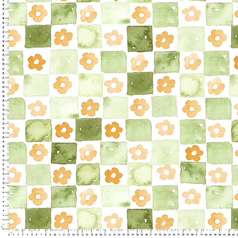 loneta estampada tejido hogar textil heimtextil flores verde y amarillo cuadros