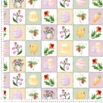 Tela loneta estampado pascua easter cuadros con pollos y plantas ornamental easter fabrics