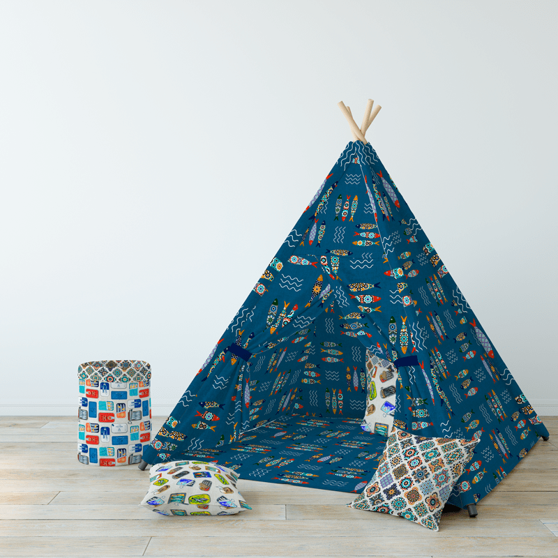 loneta estampada tejido estampado marinero mediterraneo mar, conservas home textil heimtextil