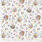 loneta estampado natural de cestas de pascua con flores romanticos