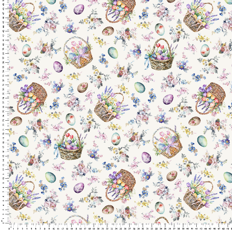 loneta estampado natural de cestas de pascua con flores romanticos