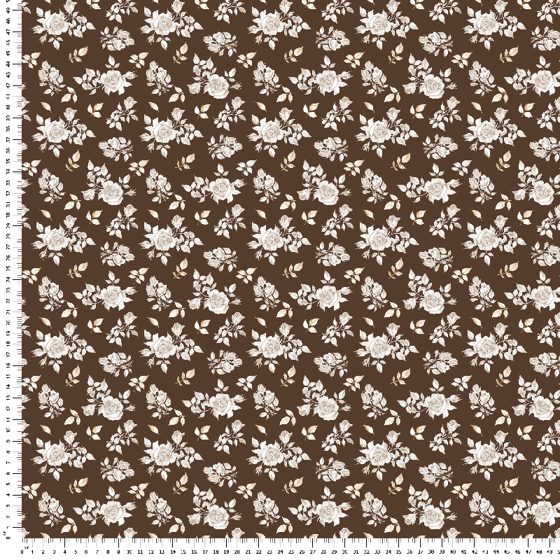 loneta estampada flores pequeñas marron beige vintage