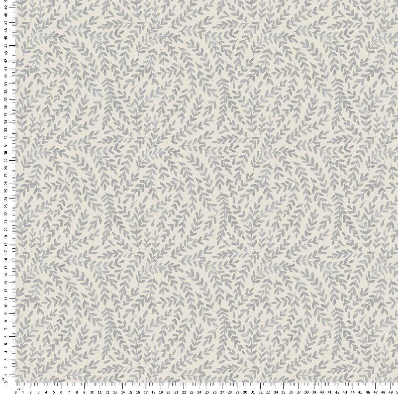 loneta estampada hornamental hojas gris